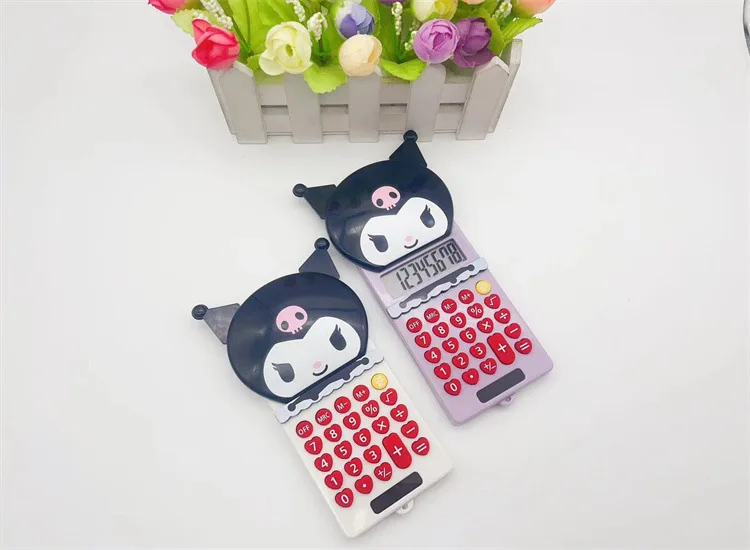 Hello kt Kawaii Melody Solar Energy mini Calculator Push cover creative cartoon calculator pink cute student portable stationery