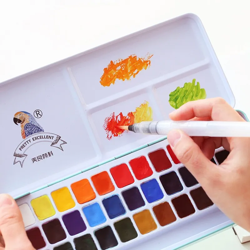 24 color solid watercolor pigment set for beginners, easy to use and easy to color