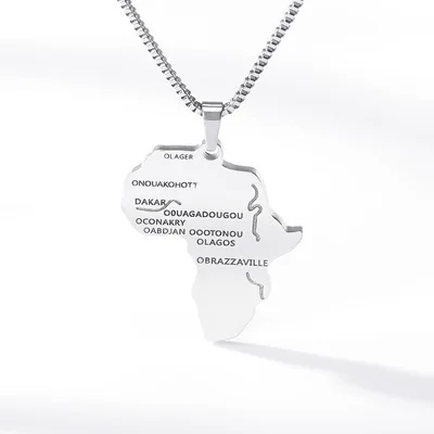 
2021 Creative 316L Stainless Steel Gold Chain Africa Map Pendant African Map Necklace 