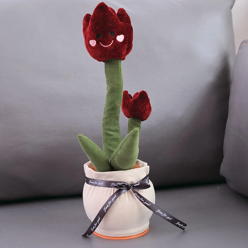 Hot Sale Products Cute Stuffed Flowerpot Twisting Dance Tulips Doll Talking Singing Music Dancing Tulips Plush Toy