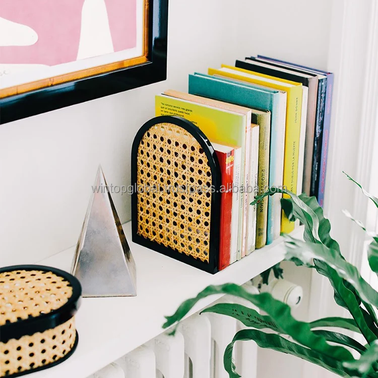 Hot Selling Product Rattan Bookends School Collage Library Shelf Office Home Decorative Book Holder Table Stand Holder