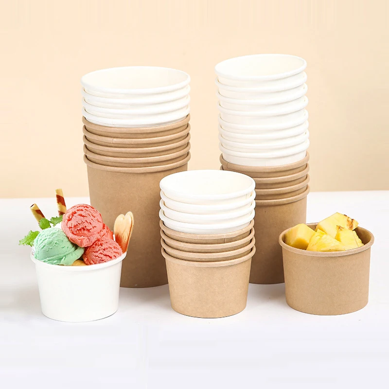 Wholesale Disposable Kraft Paper Ice Cream Cups Soup Cup Containers with Lids Great For Restaurants
