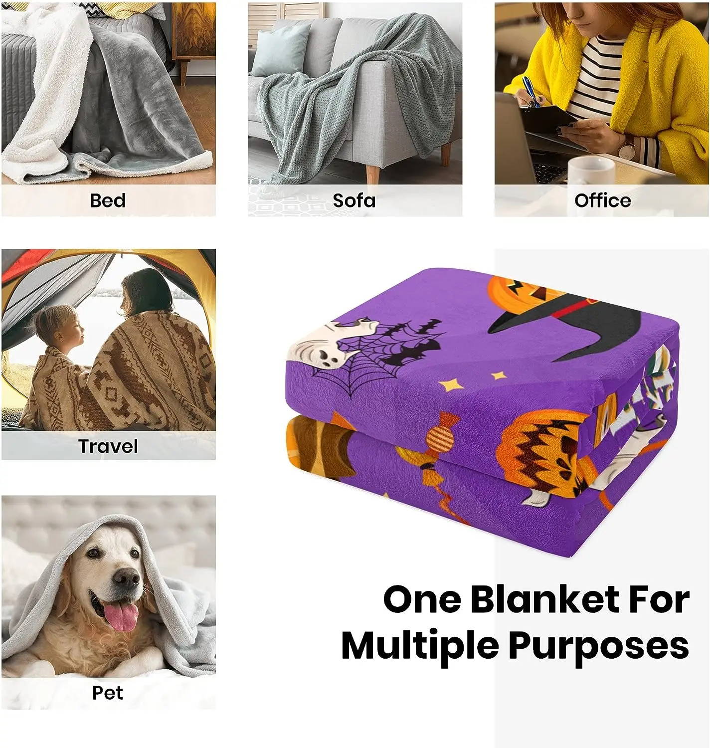 Pumpkin Cute Halloween Throw Blankets Flannel Fleece Spooky Printed Blanket for Kids