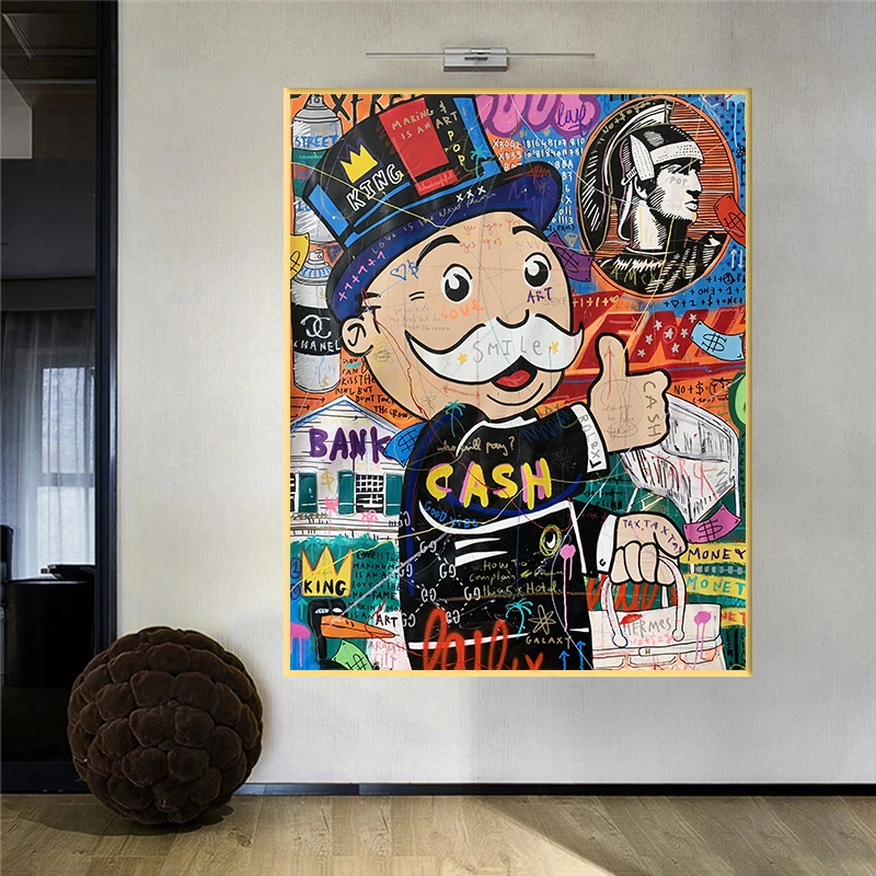 Alec Monopoly Rich Life Graffiti Canvas Painting Monopoly Dancing Posters Prints Wall Art Picture for Living Room Decor Cuadros