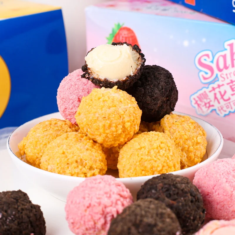 Milk cream filled crunchy Chocolate melt in middle Cookie ball,sandwich biscuit soft heart crisp  ball ,many flavors rich taste