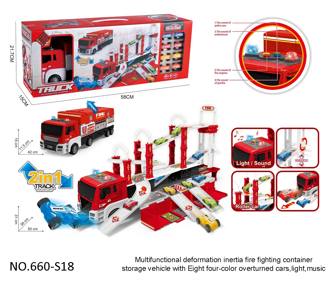 High quality multifunctional deformation friction toy vehicle truck set with light and music