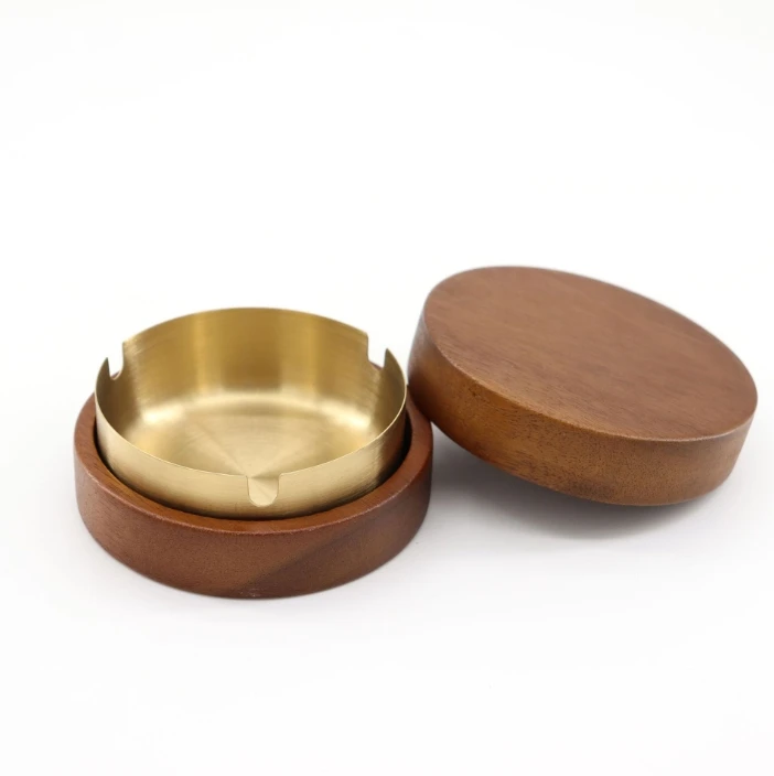 Real Walnut Wood 3 Parts Ashtray Smoking Outdoor Cigarettes Ash Tray with Lid smell proof