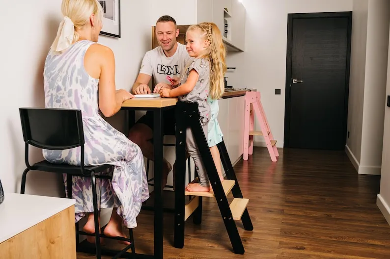 Stand-Up Kitchen Helper Active Tower Montessori Learning Stool for Kids and Toddlers Handmade toddler step stool Adjustable
