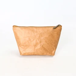 Custom reusable Eco washable natural brown cosmetic organizer portable zipper small travel TYVEK make up storage bag
