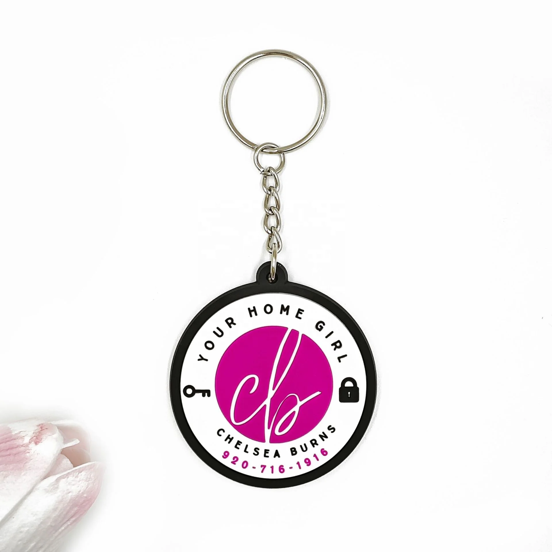 Wholesale round keychain soft 2d 3d logo pvc keyring custom logo pvc rubber keychain