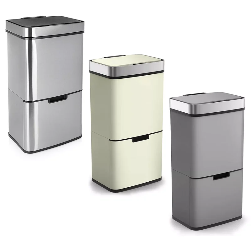 72L Recycling 3 Compartments Stainless Steel Sensor Bin Hands-Free Automatic Infra-Red Operation