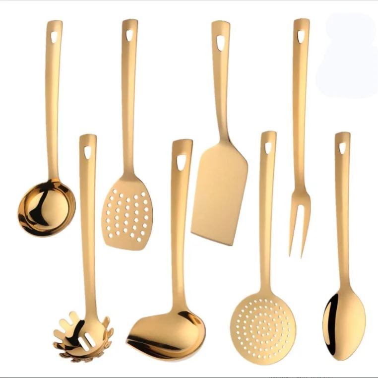 Stainless Steel Kitchen Utensil Set -8 Cooking Utensils, Colorful Titanium Plated Set Kitchen Tools Gadgets Cake Shovels