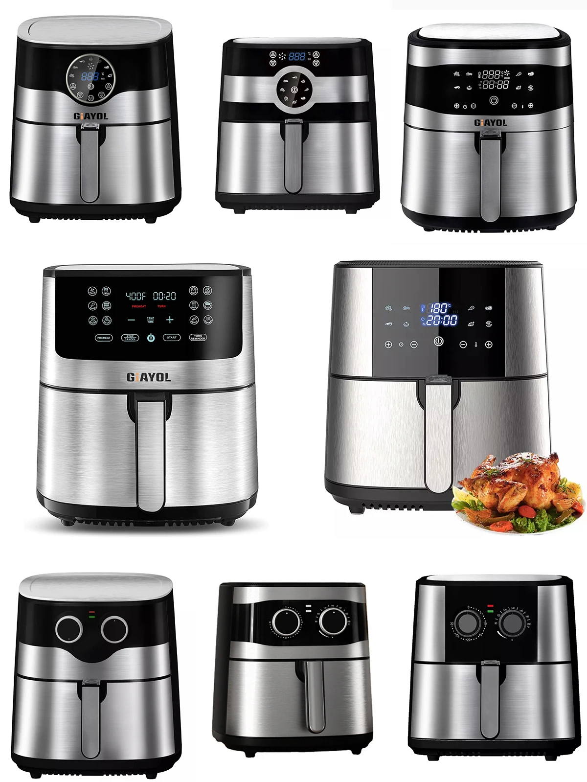 2023GIAYOL NEW 8.5L Stainless Steel Galvanized Metal inner Cavity 6.8L 8L 9L12L Electric digital visible Air Fryers with basket