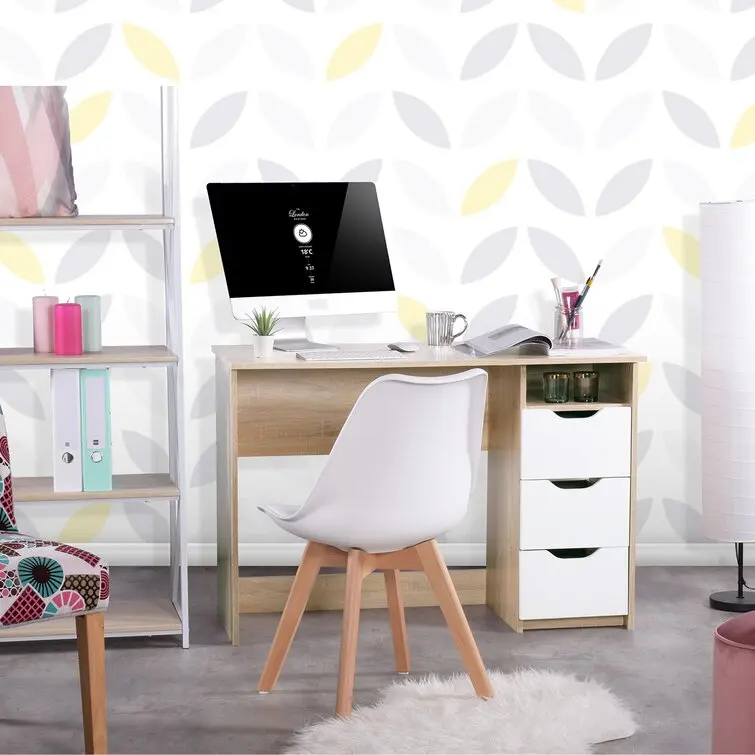 Home Office Desk White/Truffle Oak Trim Brand New Melamine Gloss Laminate