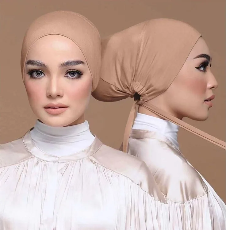 Wholesale Luxury Fashion Islamic Muslim Under Edge Scarf and Braid Bonnet Satin Hijab With Cotton Modal Caps Inner Women Turban