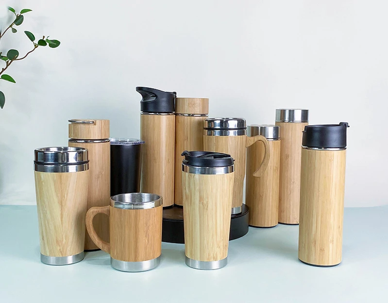 500ml Wood Tea Travel Mug Bamboo Stainless Steel Water Bottle With Bamboo Lid