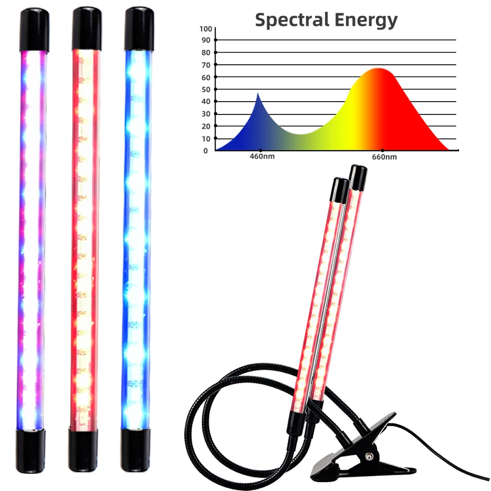 Indoor Full 3 Modes Dimmable Flexible Spectrum Lamp Plant Double Tube Led Grow Light for Greenhouses Flowers