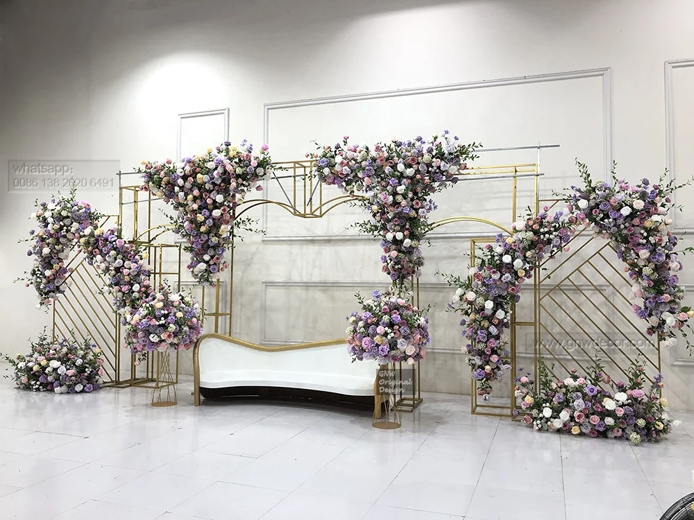 GNW,Hot Sale Wholesale Decorative Silk Flower Supplies Artificial Roses Events Wedding Heart Shaped Frame Backdrop