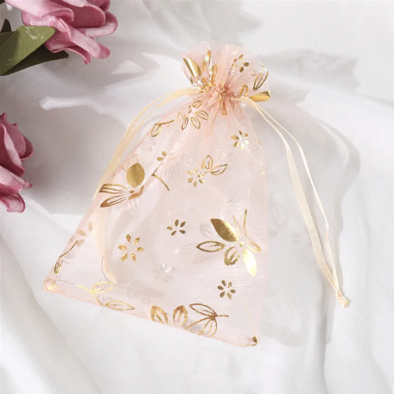 Chinese Redbud  Hot Stamping Organza Bag 13*18cm Wedding Gift Bag Party Jewelry Festival Makeup Organza Gift Bag