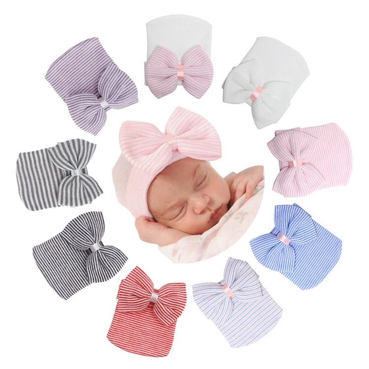 Candy Color Newborn Baby Boy Girl Bonnet Beanie Hats Bow Knitted Winter Baby Hat