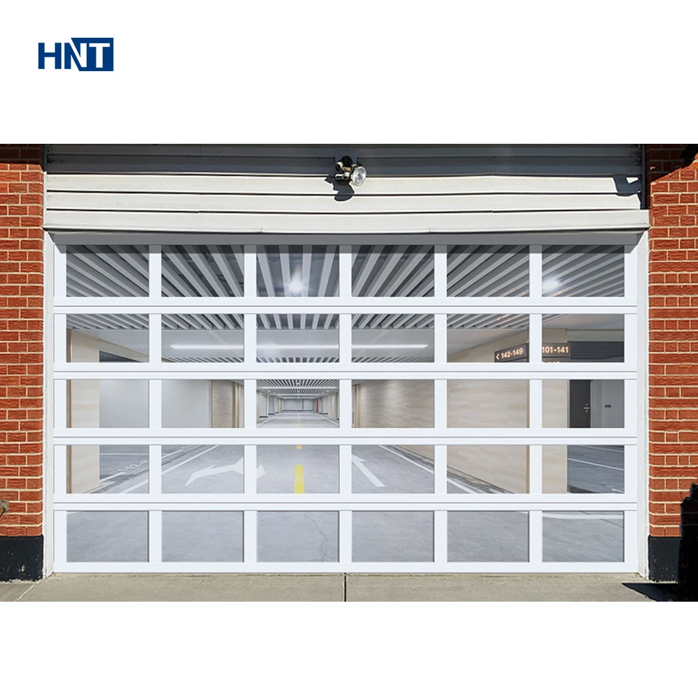 HNT Safety Motorized Overhead House Sectional Garage Door Smart Commercial Double Tempered Glass Horizontal Folding Garage Door