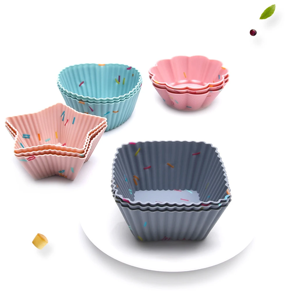 12 Pcs Silicone Cake Cupcake Cup Cake Tool Bakeware Baking Silicone Mold Cupcake And Muffin Cupcake For DIY Random Color