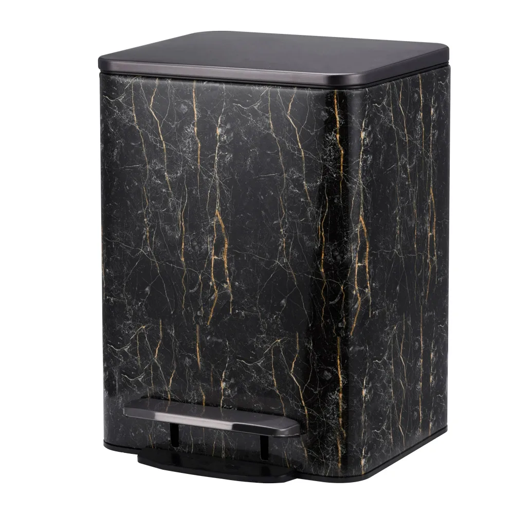 Luxury 20L 30L black rectangular household hotel marble foot pedal trash can wast bin