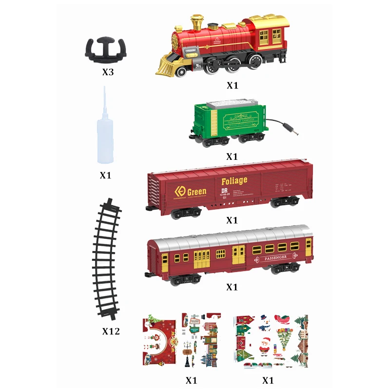 High Quality Kids DIY Metal Model Electric Spray Train Toys Christmas Theme Alloy Diecast Track Set Toys With Music Light 991832
