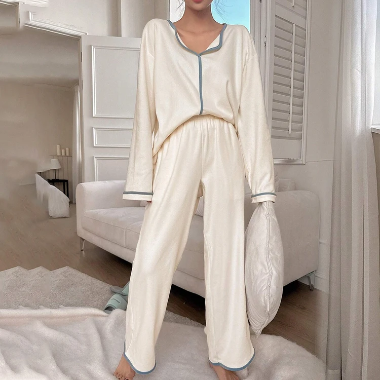 Custom Soft Lightweight V-neck Cardigan Sleepwear Bamboo Womens Pyjamas Set Pijamas Modal Pajamas Women