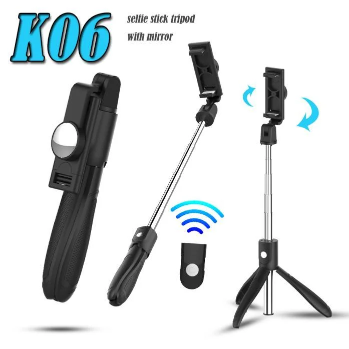 K06 Mirror Selfie Sticks Flexible Tripod Monood Use For Sport Camera Stand Bluetooths 3 In 1 Selfie Stick Tripod