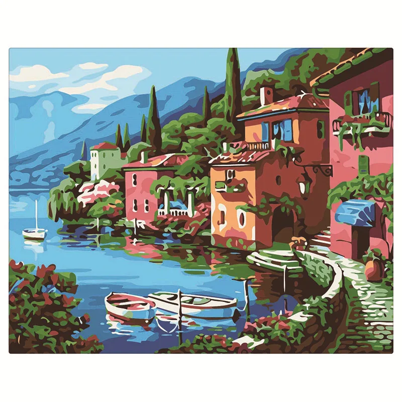 Frameless Scenery Oil Painting Beach Sunset Sailboat Diy Painting By Numbers For Adults