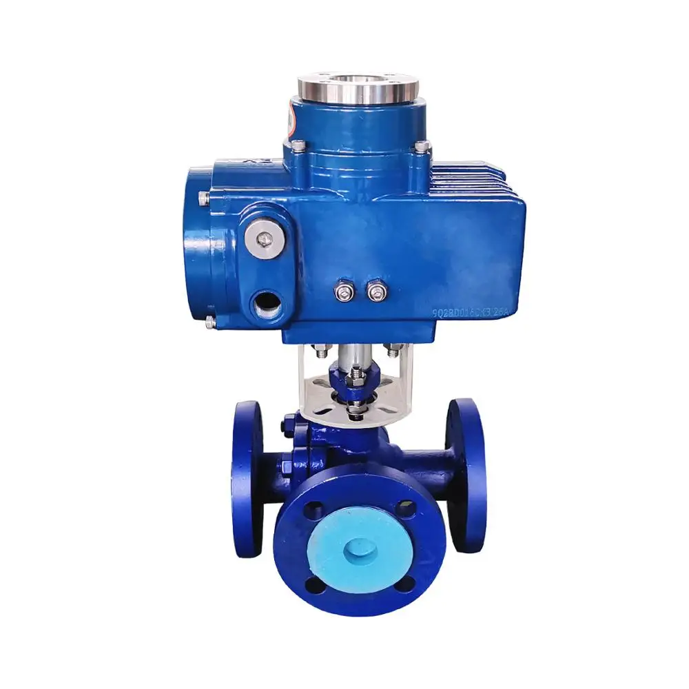Standard Electric Actuator Three Way Ball Valve Flange , Electric Butterfly Control Valve 0~90 ° Rotation Control Valve Water
