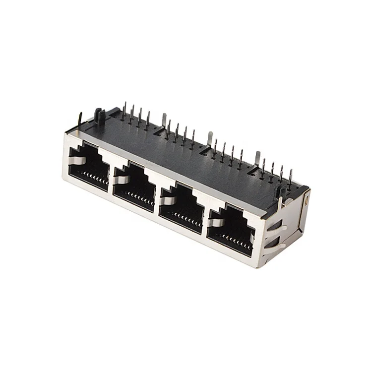 RJ45 Jack Connector Cat6 4port 1X4 4 Port 90 Degree RJ45 Socket