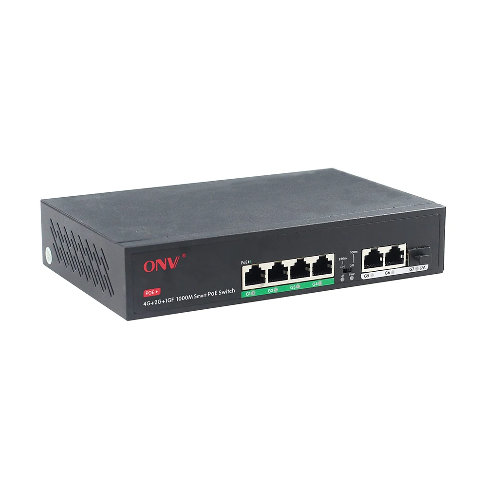 7-port Full Gigabit PoE Fiber Switch with watchdog for CCTV
