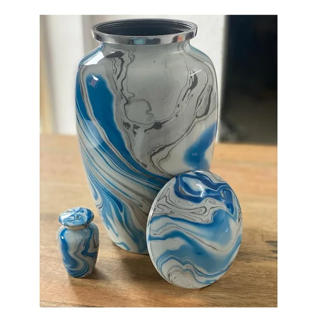 Блестящая синяя задняя Классическая урна для кремации взрослых