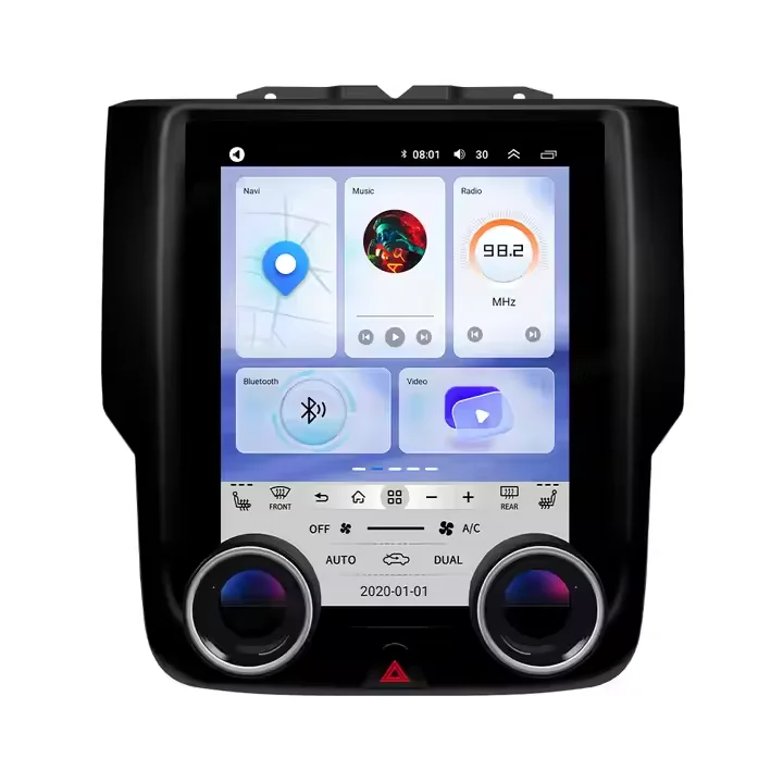 Navihua Tesla Style Vertical Screen for Dodge RAM 2013-2018 DVD Players with Dual Knob Entertainment Stereo Multimedia Radio