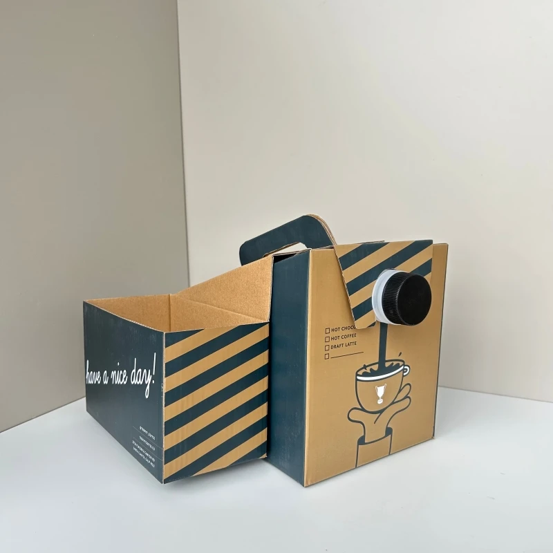 Restaurant Supplies Coffee Take Out Container To Go Carrier Box Custom Kraft Paper Coffee Tea Beer Beverage Packaging Bag in Box