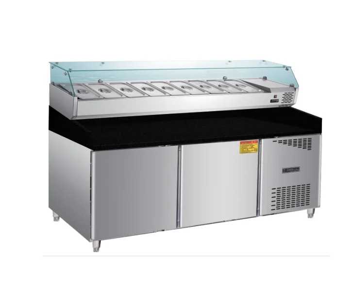2022 new style pizza counter refrigerator famous brand compressor working table showcase refrigerator