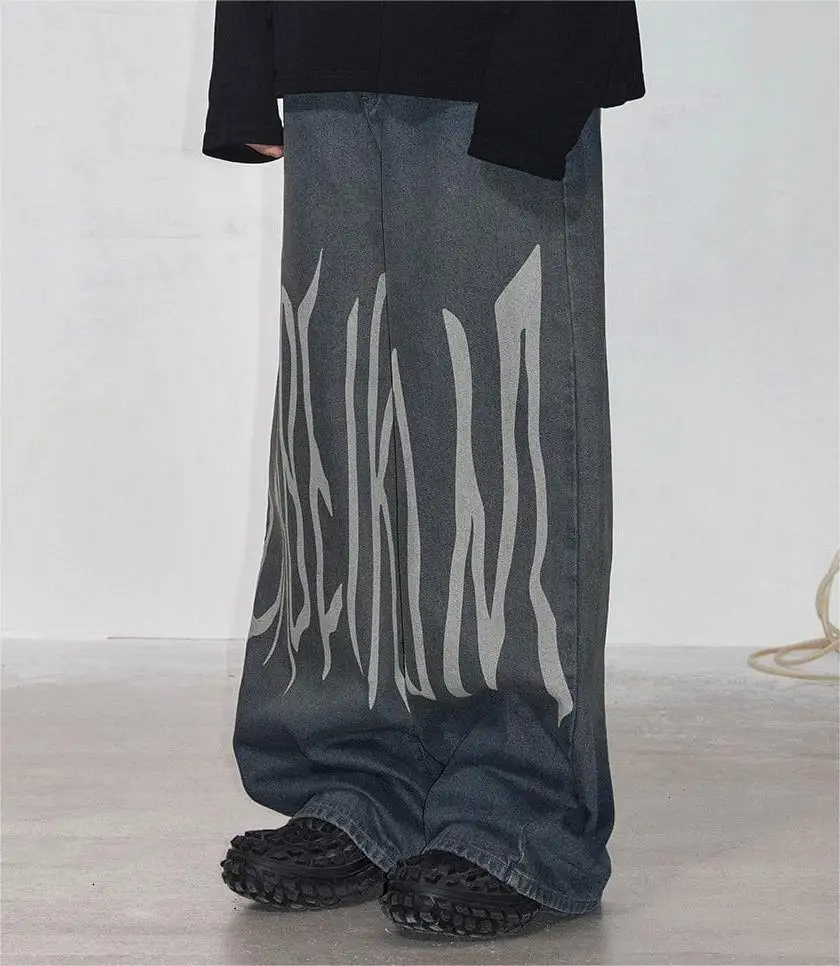 ZHUO YANG CARMENT American style retro splash-ink stitching custom denim pants fabric flared male denim jeans man men jeans men