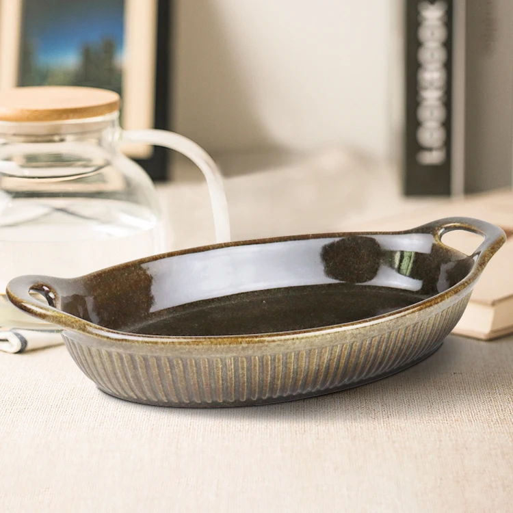 Оптовая цена, выпечка в скандинавском стиле, овальная керамическая посуда для выпечки, Сервировочная антипригарная печь, набор для выпечки