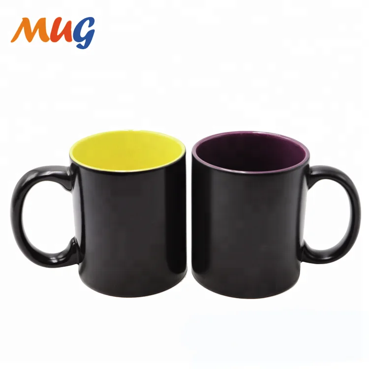 11oz ceramic black magic color changing sublimation mug cup with inner color