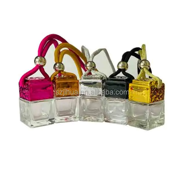 Hot Empty Refillable Car Perfume Bottles Hanging Car Air Freshener Bottle with Gold Silver Black Pink Rose Gold Cover
