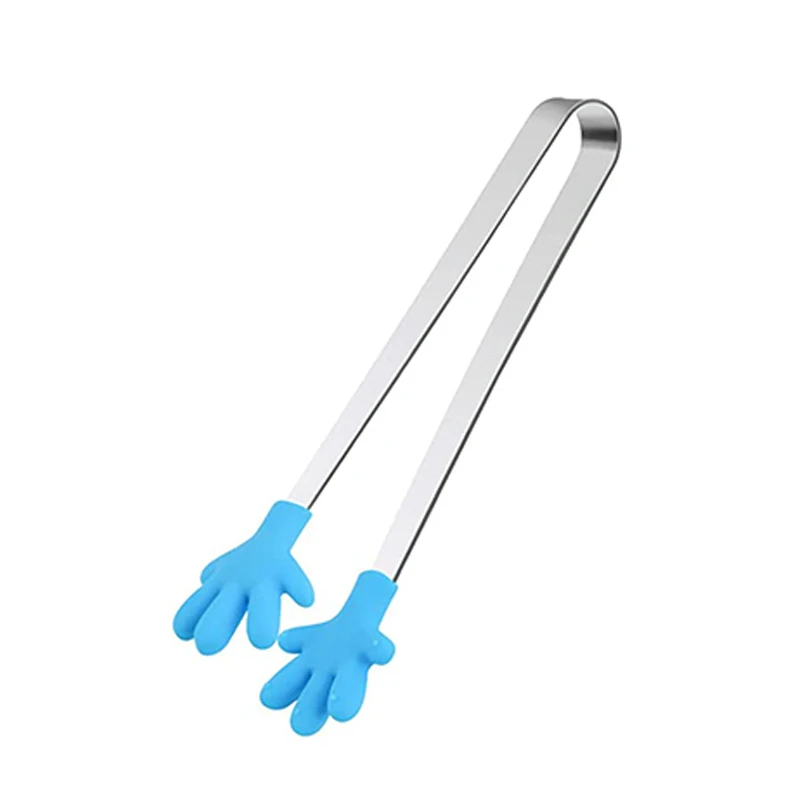 Non-slip Palm Shape Mini Cute Silicone Ice Food Serving Tongs Stainless Steel Ice Cube Tongs