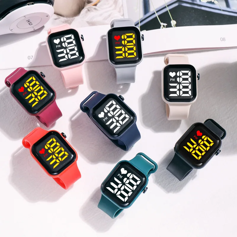 Wholesale Digital Watches Children Couple Electronic Square LED Sport Wristwatch Fashion Casual Simple Clock Reloj Para Muje