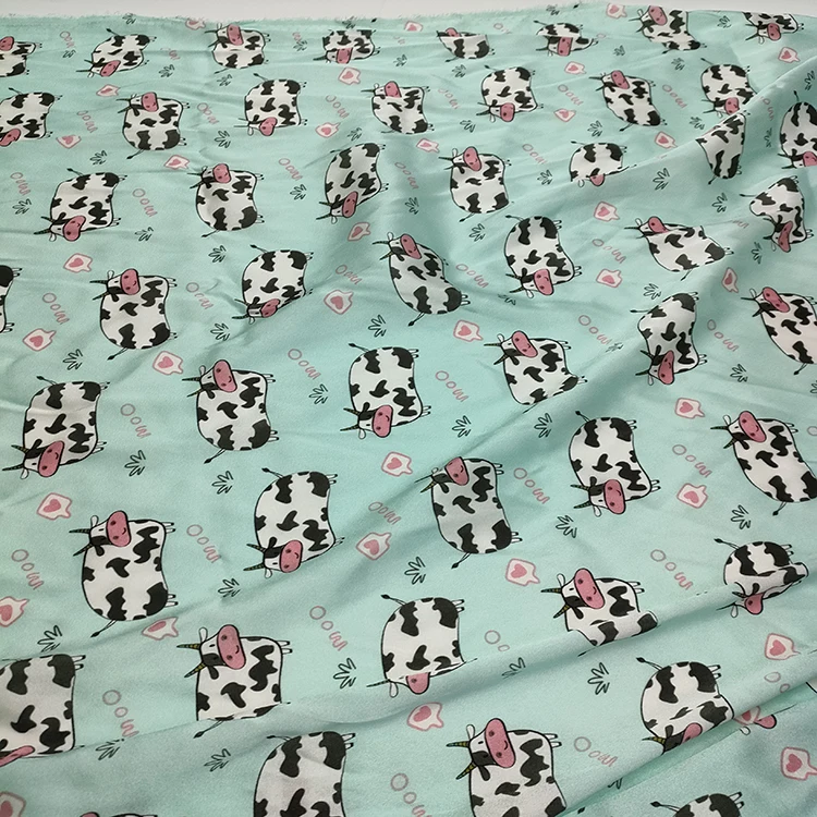 
 Шелковая стрейчевая атласная ткань с принтом коровы 19 мм, шелковая атласная ткань из спандекса с принтом  