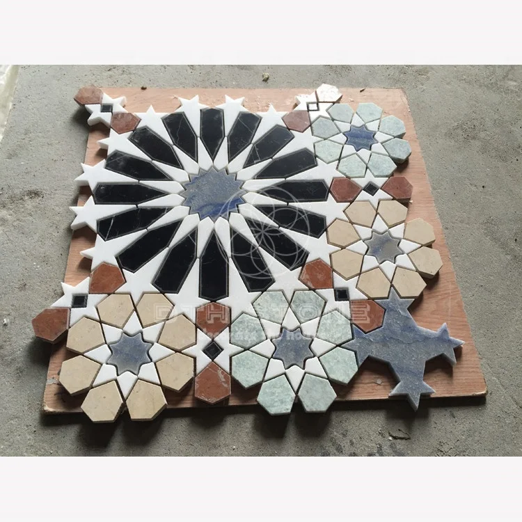 Flower design mosaic floor room waterjet marble mosaic tile interior tile