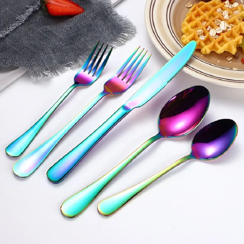 
Amazon Hot Hotel Wedding Gift Box Custom Logo Luxury Knife And Fork Spoon 5 Pieces Food Grade Stainless Steel Cutlery Set 