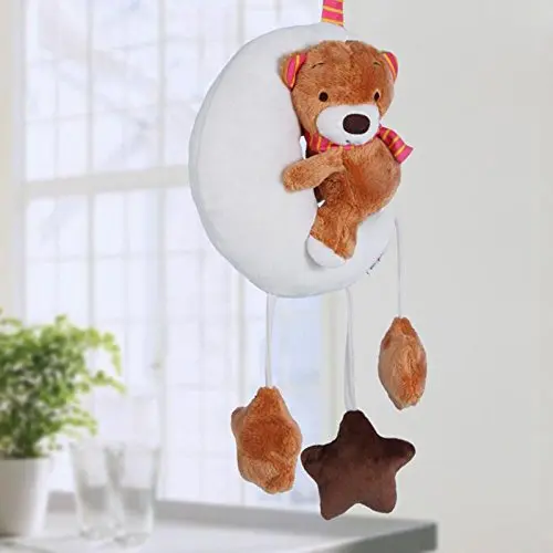 M38 100% Chemical Free Baby Crib Bed Hanging Toys for Grip Cute Moon Shape Soothe Baby Bed Toys