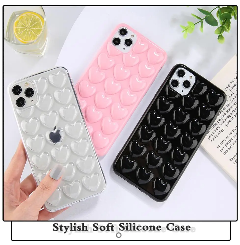 3D Love Heart Phone Chain Case For iPhone 11 12 13 14 Pro Max 6 6s 7 8 Plus X XR Soft TPU Back Cover