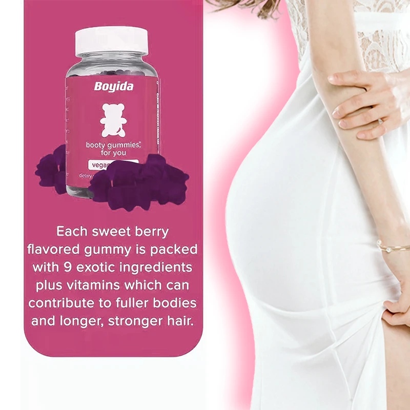 Super Vegan Friendly Hip Booty Gummies Berry Flavor Body Contribution Stronger Hair Hip Booty Gummies
